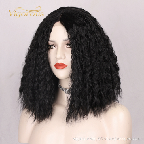 Vigorous Hot Sale Black Kinky Curly Lace Frontal Daily Party High Temperature Fiber Wig Synthetic Hair